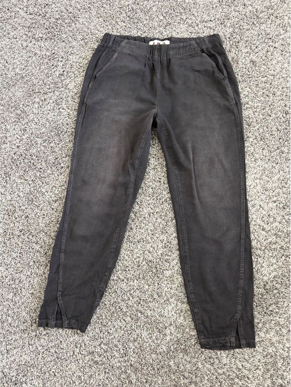 AMO Gray Tone Elastic Waist Twist Pull On 100% Rayon Stretch Pants Size M